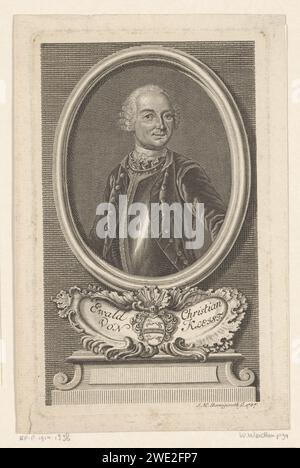 Porträt von Ewald Christian von Kleist, Johann Martin Berbigeroth, 1757 Druck Leipziger Papierstich / Gravur historischer Personen. Waffenlager, Heraldik. Rüstung Stockfoto