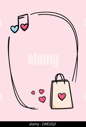 Valentinskarte mit Herzen, Notizen, Geschenk und Rahmen für Text Stock Vektor