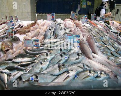 Fischverkauf im Supermarkt Padilla am 18.01.2008 in Morro Jable auf Fuerteventura-Sued. *** Fischverkauf im Supermarkt Padilla am 18 01 2008 in Morro Jable auf Fuerteventura Süd Stockfoto