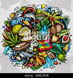 Vektor lustige Kritzelillustration mit Grenada Thema. Lebendiges und auffälliges Design, das das Wesen der nordamerikanischen Kultur und Traditionen widerspiegelt Stock Vektor