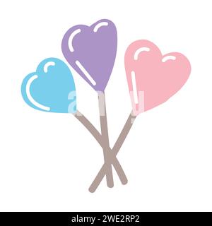 Bunte Herzen auf einem Stock. Vektorillustration isoliert auf weißem Hintergrund. Stock Vektor