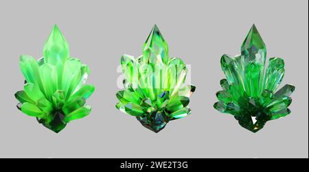 Edelstein aus Naturkristall isoliert auf grauem Hintergrund 3D-Rendering ohne KI generiert Stockfoto