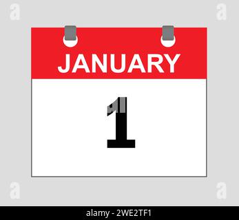Januar, Kalendersymbol Rot und weiß, Kalendervektor, Datumssymbol, Zeitplansymbol, Stock Vektor