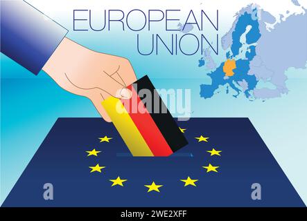 Europäische Union, Wahlbox, Europawahlen, Deutschland-Flagge und Karte, Vektorillustration Stock Vektor