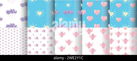 Ein Satz von Mustern für Valentinstag oder für Kinderprodukte.Vektor-Illustration. Stock Vektor