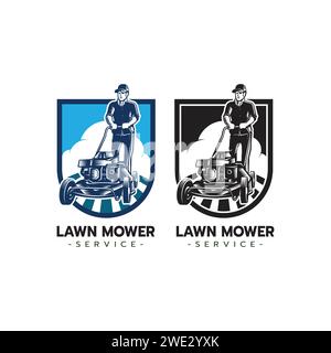 Rasenmäher Service Logo Symbol isoliert, Rasenmähen schneiden Gras, Gärtner Service Logo Symbol isoliert auf weißem Hintergrund Vektor Illustration Stock Vektor