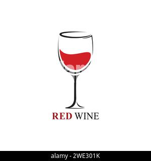 Schönes einfaches Rotweindesign für Logo, stilisiertes Bild der Weinlogovorlage, Wein-Logo mit Weinglas-Symbol und Etikett für Design-Menü-Restaurant o Stock Vektor