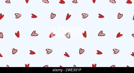 Nahtloses Muster zum Valentinstag mit Herz- und Liebeselementen auf weißem Hintergrund. Vektor Doodle Thema Set, Romantik für Karten, Banner, Flyer, Stock Vektor
