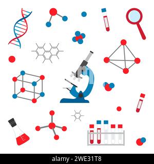 Satz von Symbolen zum Thema DNA, Bluttest. Stock Vektor