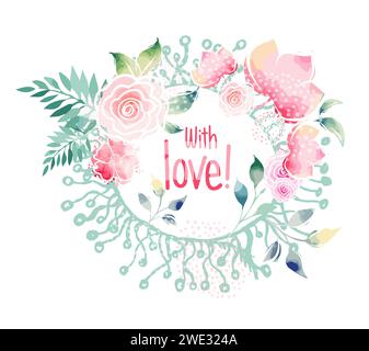 Aquarell rosa Pfingstrose Blumenstrauß isoliert auf weißem Hintergrund digitale Malerei. Alles Gute zum Valentinstag. Handzeichnung. Nicht AI, Vektorillustration Stock Vektor