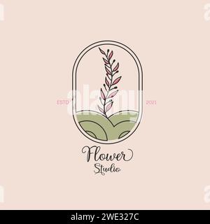 Minimaler Vektor von Hand gezeichnet von Blume Logo Vorlage für Etiketten, Logos und Abzeichen für Gesundheit, Florist, Fotografie, Hochzeit, Blumengeschäft, Kosmetik, s Stock Vektor