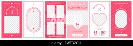 Rahmen Valentinstag. Trendige Vorlagen für soziale Netzwerke. Bearbeitbare Karten. Liebessymbole. 14. Februar. Romantische Herzen. Frühjahrsangebot Stock Vektor