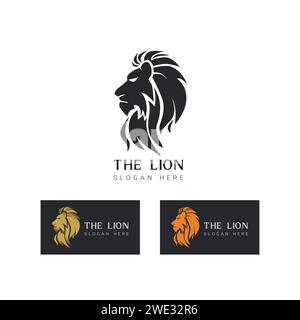 Stilisiertes Bild der anmutigen Löwenkönig Silhouette Logo Icon Emblem Vorlage, Satz von elegantem Löwenkopf Logo Design, Löwentätowierung auf weißem Hintergrund Vecto Stock Vektor
