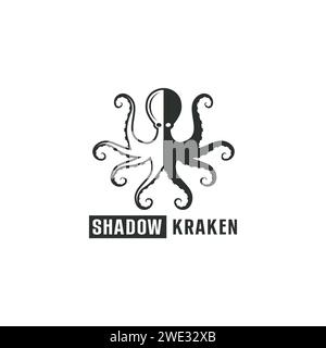 Schönes Logo-Symbol Oktopus, stilisiertes Bild von Oktopus isolierte Logo-Vorlage, Oktopus Tattoo Silhouette auf weißem Hintergrund Vektor-Illustration Stock Vektor