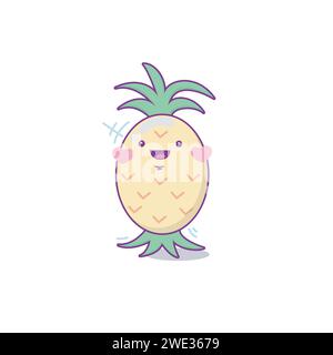 Niedlicher, lustiger Ananasfrucht-Charakter. Vektor Hand gezeichnet Cartoon Kawaii Charakter Illustration Icon. Isoliert auf weißem Hintergrund. Glückliche Ananasaibling Stock Vektor