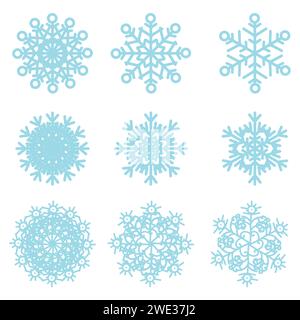 Satz Schneeflocken. Vektorillustration isoliert auf weißem Hintergrund. Stock Vektor