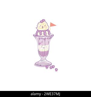 Heidelbeereis in einem Cupkawaii-Stil isoliert, süßes Dessert auf weißem Hintergrund Vektor-Illustration Stock Vektor