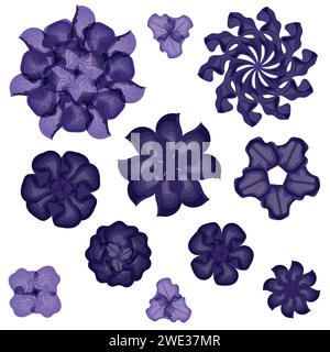 Set mit violetten Fantasy-Blumen. Vektorillustration isoliert auf weißem Hintergrund. Stock Vektor