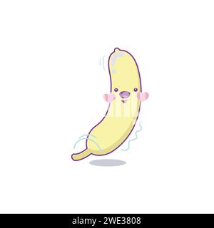 Süßer, lustiger Bananenfrucht-Charakter. Vektor Hand gezeichnet Cartoon Kawaii Charakter Illustration Icon. Isoliert auf weißem Hintergrund. Fröhliche Bananenfigur Stock Vektor
