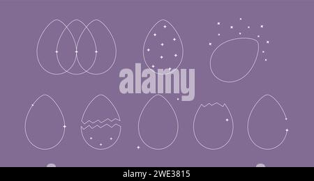 Legen Sie Ostereier im minimalistischen Y2K-Stil an. Umreißen Sie den Vektor der Eier mit Sternen. Stock Vektor