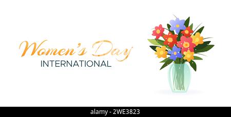 Internationaler Frauentag. 8. März Banner mit Blumenstrauß. Stock Vektor