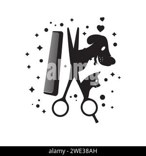 Logo des Haustier-Friseursalons, Styling und Pflege Shop, Geschäft für Hunde und Katzenpflege Services Logo auf weißem Hintergrund Vektor-Illustration Stock Vektor