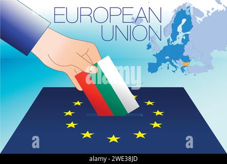 Europäische Union, Wahlbox, Wahlen zum Europäischen parlament, Flagge und Karte Bulgariens, Vektorillustration Stock Vektor