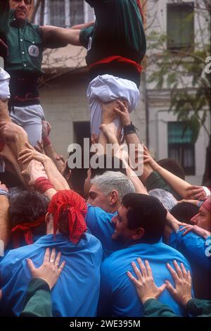 Castell menschlicher Turm, aufgenommen 2005, Placa del Sol, Gracia, Barcelona, Katalonien, Spanien, Europa Stockfoto