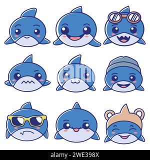 Setzen Sie niedliche Haie Vektor-Illustration für Ihr Unternehmen oder Ihre Marke Stock Vektor