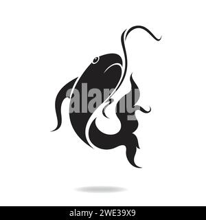 Vorlage für Fish-Logo-Vektor-Symbol auf weißem Hintergrund. Illustration des FISH-Silhouettenvektors Stock Vektor