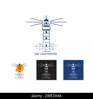 Satz von minimalem Lighthouse Logo Symbol Vorlage Vektor Illustration Design, kreative Logo Linie Art Lighthouse, Lighthouse Logo für T-Shirt Design auf wh Stock Vektor