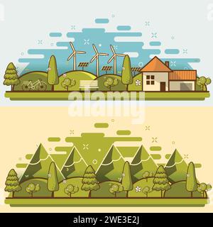 Natürliche Landschaft im Cartoon-Stil. Ein schöner Park. Umweltfreundliche natürliche Landschaft. Vektor-Illustration Stock Vektor