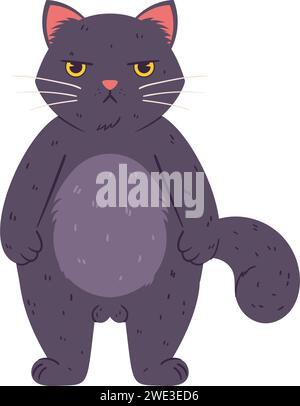 Eine mürrische Katze, eine fette, flauschige Katze, grau mit gelben Augen. Ein frustrierter Charakter, der nichts mag Stock Vektor