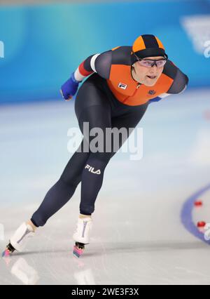 Gangneung, Südkorea. Januar 2024. Angel Daleman aus den Niederlanden tritt am 23. Januar 2024 beim 1500-m-Finale der Frauen bei den Olympischen Jugendspielen Gangwon 2024 in Gangneung, Südkorea, an. Quelle: Xu Yanan/Xinhua/Alamy Live News Stockfoto