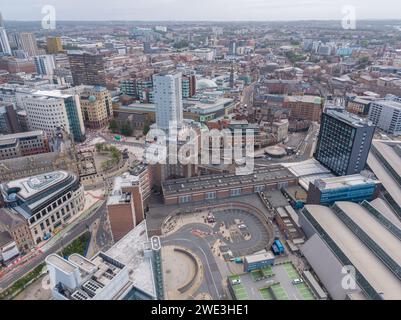 Luftbild von 1 City Square, Mill Hill Chapel, Majestic, Queens Hotel, Park Row, Boar Lane und das größere Stadtzentrum von Leeds, Yorkshire, Großbritannien Stockfoto