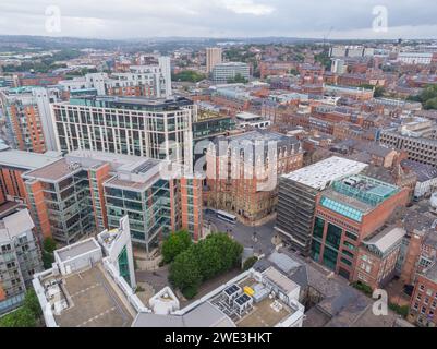 Luftbild vom Central Square, Whitehall QuayLeeds Stadtzentrum, Yorkshire, Großbritannien Stockfoto