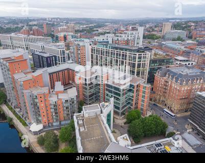 Luftbild vom Central Square, Whitehall QuayLeeds Stadtzentrum, Yorkshire, Großbritannien Stockfoto