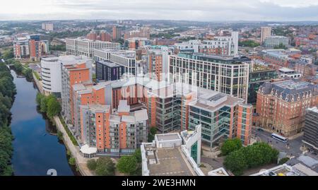 Luftbild vom Central Square, Whitehall QuayLeeds Stadtzentrum, Yorkshire, Großbritannien Stockfoto