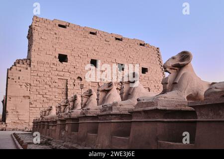 Luxor, Ägypten - 26. Dezember 2023: Karnak-Tempel sphinxe Gasse, die Ruinen des Tempels Stockfoto