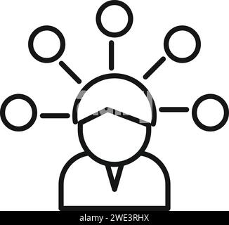 Konturvektor des Symbols für die Suche nach verworfenen Daten. Geschäftsmann. Verlorene Frage Stock Vektor