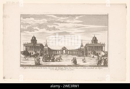 Blick auf die Gemeinden des Neuen Palais, im Park von Slot Sanssouci, Anonym, 1769 - 1774 Druck oben rechts: 62. Papierätzung / Gravur Schloss Neues Schloss Stockfoto