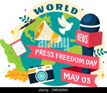 World Press Freedom Day Vektor Illustration am 3. Mai mit Nachrichten Mikrofone und Zeitung rechts zu sprechen in Flat Cartoon Hintergrund Stock Vektor