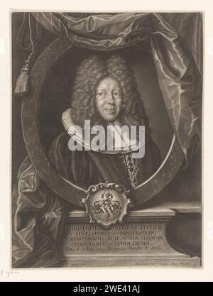 PortraT van Christoph Andreas Tucher von Simmelsdorf, Bernhard Vogel, nach Daniel de Savoye, 1709 - 1737 Druck Augsburger Papier historische Personen. Waffenlager, Heraldik Stockfoto