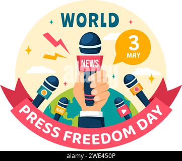 World Press Freedom Day Vektor Illustration am 3. Mai mit Nachrichten Mikrofone und Zeitung rechts zu sprechen in Flat Cartoon Hintergrund Stock Vektor