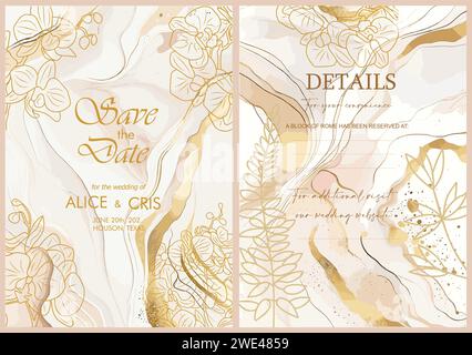 Luxuriöse Hochzeitseinladung, speichern Sie die Datumsvorlage. Stock Vektor