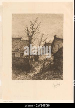 Frau hängt vor der Wäscherei auf einer Farm, Henri Rul, 1872 - 1913 Druckpapier ÄTZEN / ROUCH Farm (Gebäude). Die Wäsche zum Trocknen aufhängen. Erwachsene Frau Stockfoto