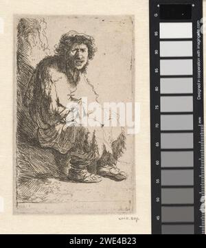 Bettler saß auf einer Bank, James Bretherton, nachdem Rembrandt van Rijn, 1760–1781 Druckpapierätzungen begannen Stockfoto