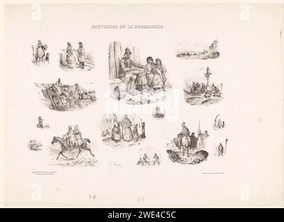 Erinnerungen an die Normandie, Victor Adam, 1833 drucken 15 Darbietungen von Folkore in der Normandie, einschließlich Fishing Life. Pariser Papierfolklore, das Studium der Volkstradition. fisherman Bretagne Stockfoto