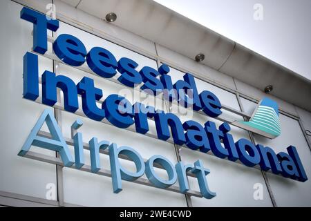 Schild mit der Marke Teesside International Airport Stockfoto