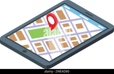 Symbol für die Kartenposition des Tablets isometrischer Vektor. Stadtzentrum. Spursteuerung Stock Vektor